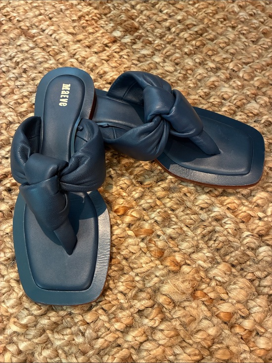 Maeve Shoes - Maeve Navy Knotted Leather Slide Sandals